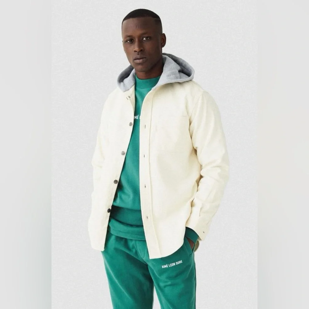 NWT Aime Leon Dore Cream Corduroy Button Up Shacket with Hood— Size Large - Picture 1 of 12